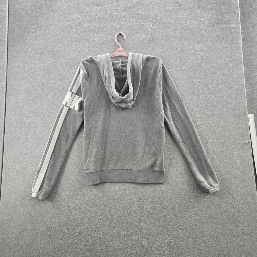 PINK‎ Victoria's Secret Women Hoodie M Gray Logo Stripe Long Sleeve